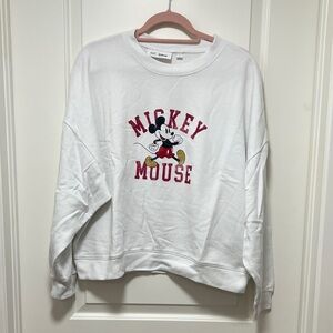 GAP White Crewneck Sweatshirt with Mickey Mouse Graphic and Red Lettering